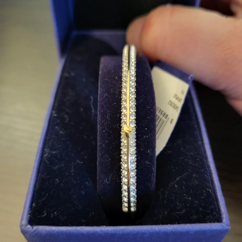 Swarovski Crystal  Bangle Bracelet White - Gold Plating New In Original Box - Picture 12 of 14